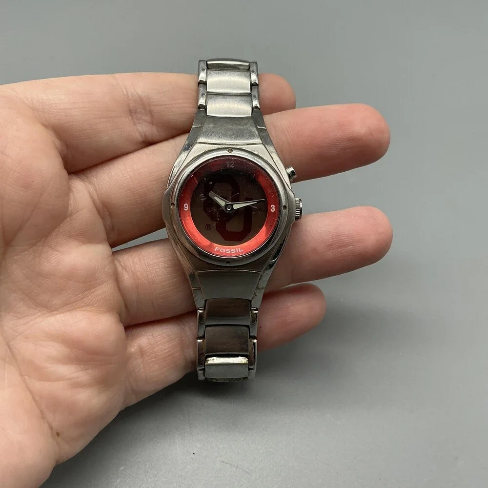 Fossil Kaleido Womens Watch 28mm Oklahoma University Stainless New Battery 6.5